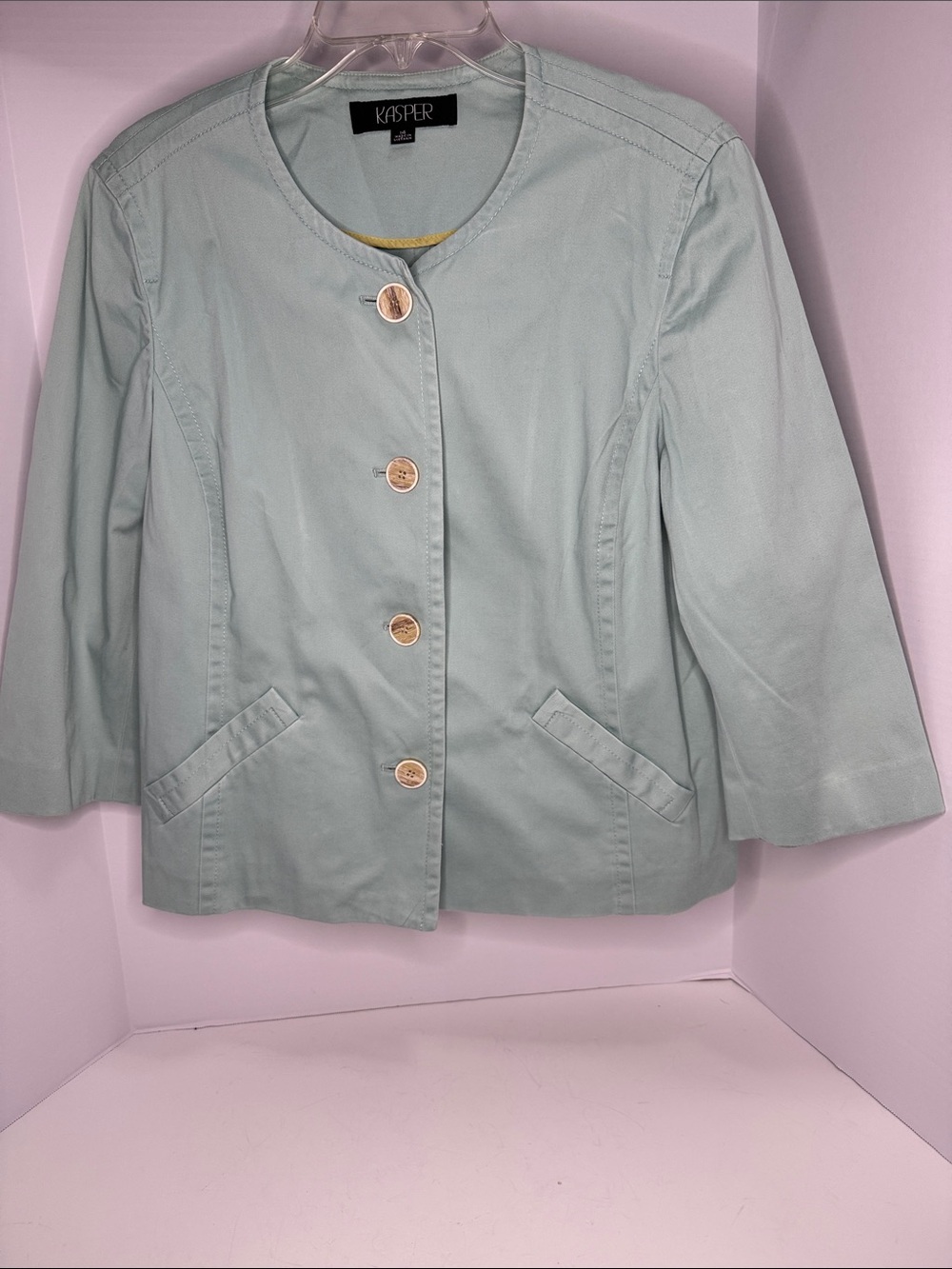 Kasper Sea Foam Green Crew-Neck Button Blazer